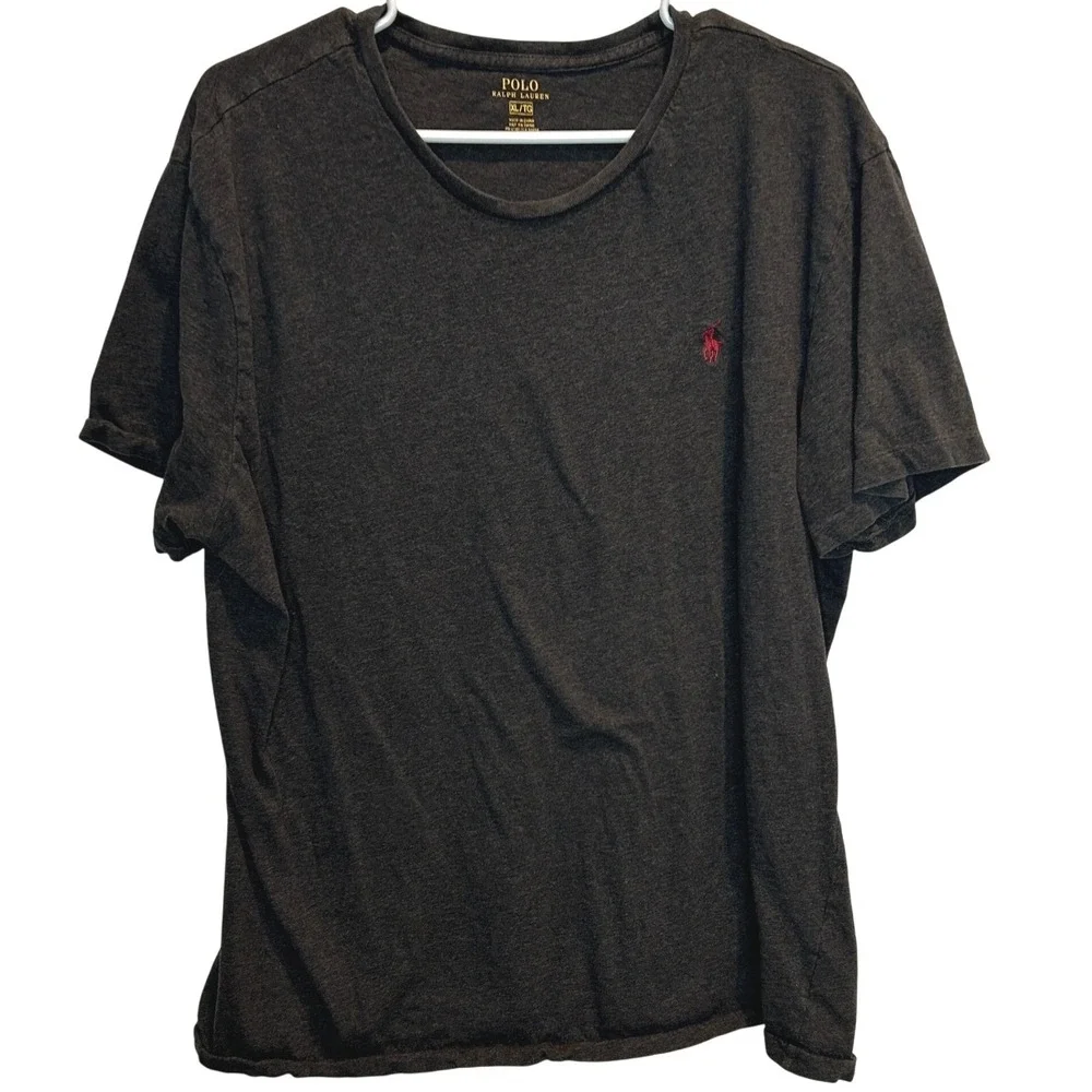 Polo Ralph Lauren T-Shirt Large Mens Charcoal Gray Heather Red Pony Logo Cotton